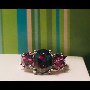 925 Silver Amethyst and Rainbow Mystic Topaz Ring!